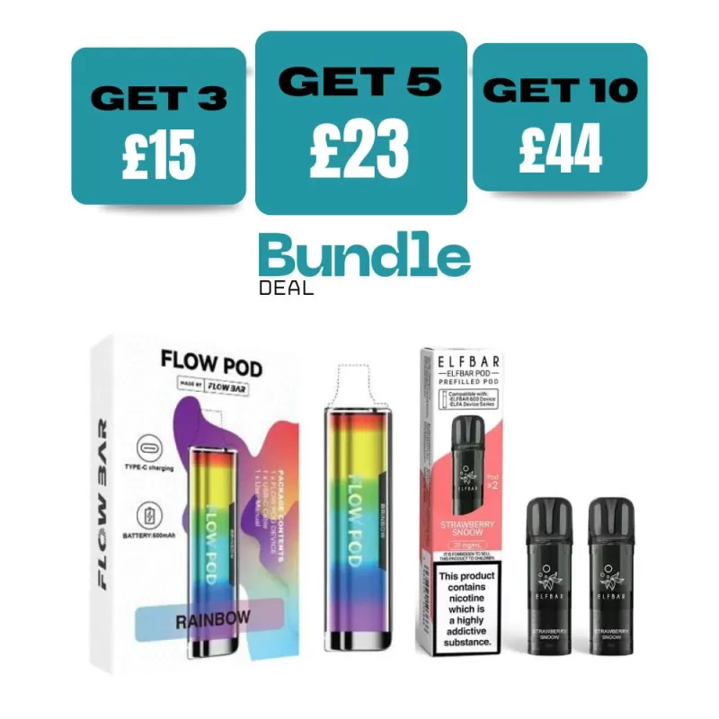 Flow Pod CP600 Pod Kit + Elf Bar 600 Prefilled Pods (Bundle) - Aurora Blue / Blueberry Cranberry Cherry.