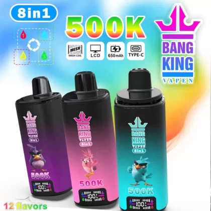 Bang King 500K | 8-in-1 taste switch, 500000 puffs, LCD display, bulk disposable vape - Aiviouvapes