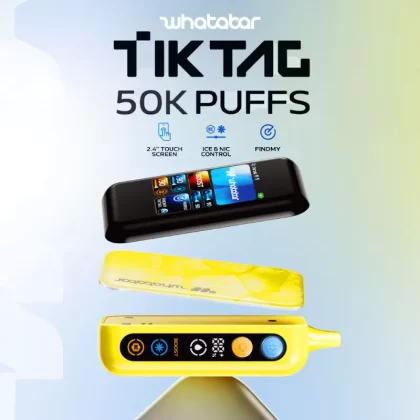 whatabar TIK TAG 50K Puff Disposable Device - 50000 Puffs - w/ Smart Screen / Peach Pink Lemonade