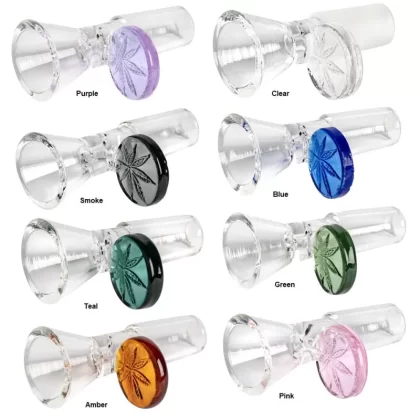 14mm Male Red Eye Glass Cone Pull-Out w/ Leaf Handle Bowl - Smoke