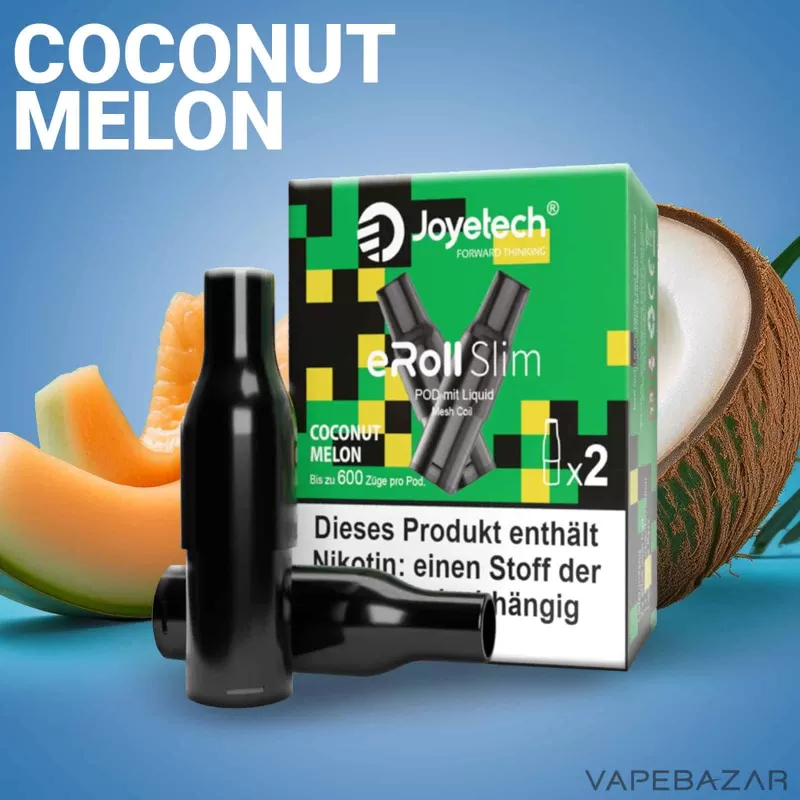 Joyetech eRoll Slim Prefilled Pod – Coconut Melon (2er Pack) - Joyetech / 20mg/ml / 2ml / ca. 600 / Aromen / Propylenglykol / Nikotin / Glycerin / Nein / Kokosnuss / Melone