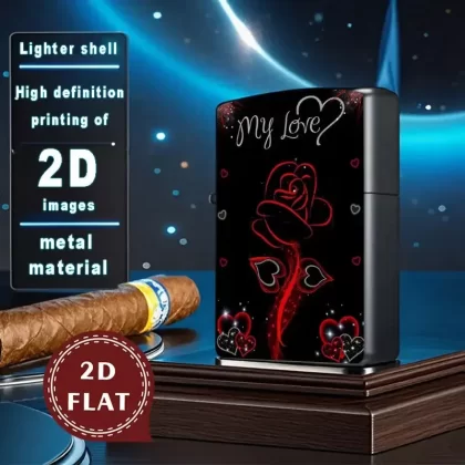 2D Flat Rose Hearts & “My Love” Text Retro Fashion Lighter Shell