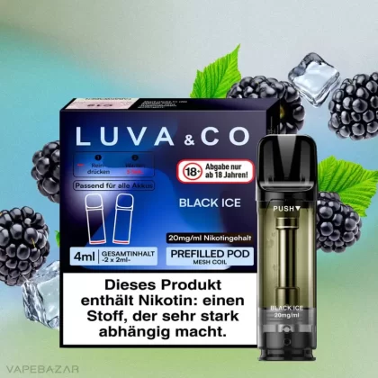 Luva & Co Pods – Black Ice (2er Pack) - LUVA & CO / Propylenglykol / Aromastoffe / Nikotin / Glycerin / 2-isopropyl-N,2,3 -trimethylbutyramide / ca. 1200 insgesamt