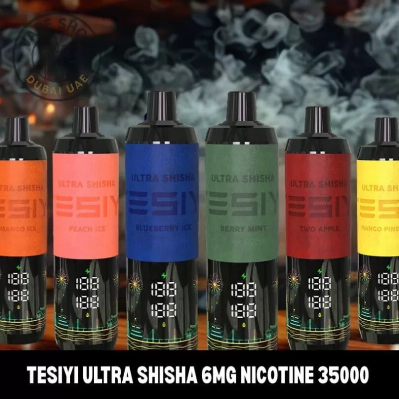 TESIYI ULTRA SHISHA 6MG NICOTINE 35000 PUFFS UAE - Vape Product, FULL BOX 10 DEVICE; Berry Mint, Blueberry Ice