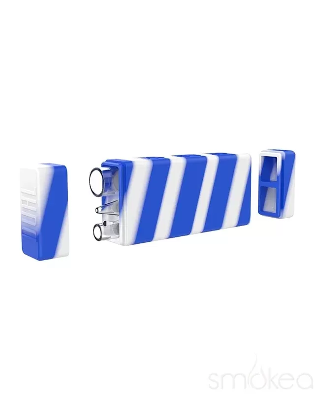 White Rhino Dual Silicone Container w/ Glass Straw & Chillum - Color#Black>Blue/Purple>Blue/White>Rasta>Red/White>Turquoise/Black>Yellow/Black