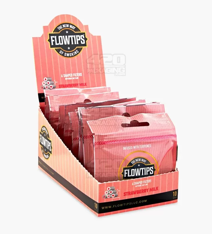 FLOWTIPS | ‘Retail Display’ Flavor-Infused Filter Tips | 20mm – Strawberry Milk – 10 Count