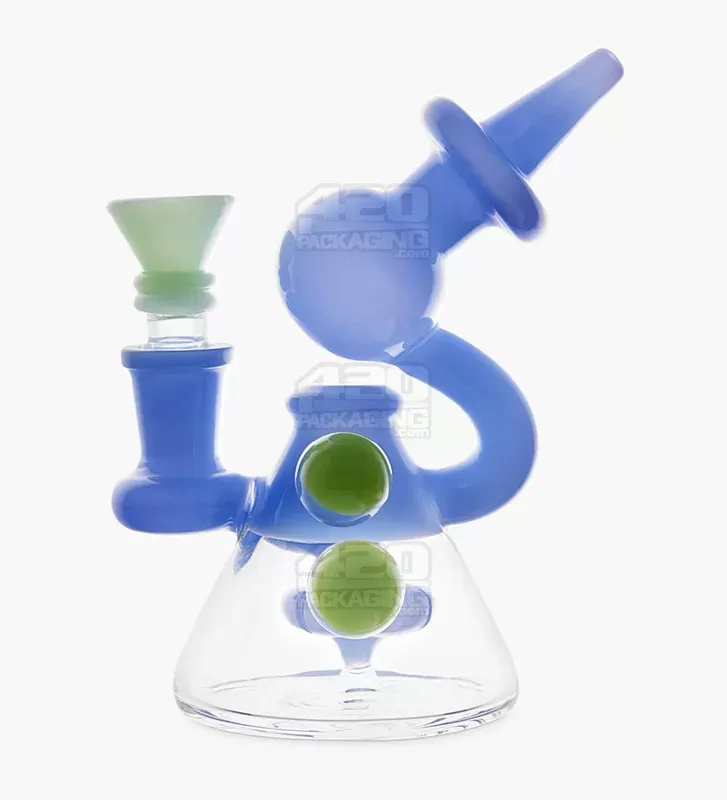 USA Glass | Microscope Mini Round Sidecar Water Pipe w/ Inline Perc | 5.5in Tall – 14mm Bowl – Blue