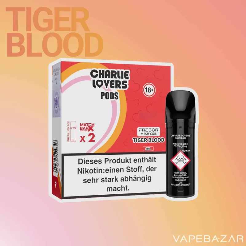 Charlie Lovers Pods – Tiger Blood (2er Pack) - 20mg/ml, 10mg/ml; Vape Product - Image 2