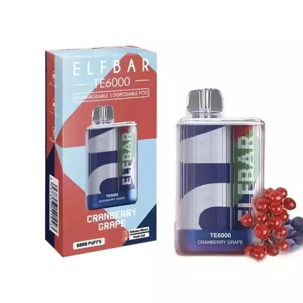 ELF BAR TE 6000 PUFFS DISPOSABLE VAPE – CRANBERRY GRAPE – 5% NIC - Image 2