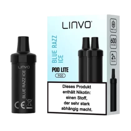 Linvo Pod Lite Cartridge – Blue Razz Ice Prefilled Liquid – 2er Pack - Linvo Pod Lite / Ice / Propylenglykol / pflanzliches Glycerin / Aromastoffe / Nikotin / ca. 600 / 20mg/ml