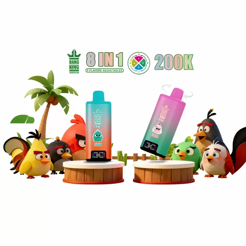 Bang King 200K 8 in 1 Flavors Disposable Vape 200,000 Puffs - Random Flavors, Blue Razz Ice & Peach Ice & Grape Ice & Mango Ice; 3-nicotine, 2-nicotine