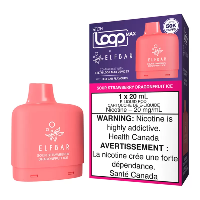 STLTH Loop Max X Elf Bar E-Liquid Pod Pack - Sour Strawberry Dragonfruit Ice 20ml - 20mg/ml