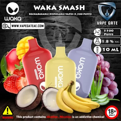 WAKA SMASH RECHARGEABLE DISPOSABLE VAPES (5,500 PUFFS) - 1.8 mg (18mg) / Banana Coconut