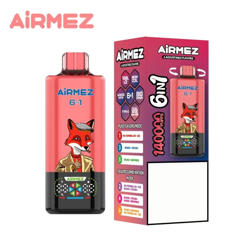 Airmez 6-in-1 140K | 6 adjustable options, 140000 puffs, big screen, bulk disposable vape - Aiviouvapes