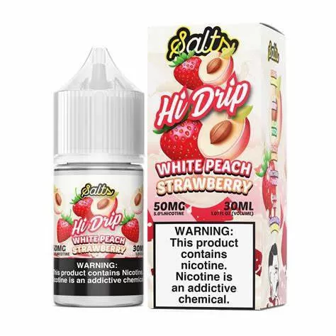 Hi-Drip Salt Nic Premium E-Liquid 30ml - White Peach Strawberry / 50mg - Vapeciga - Image 2