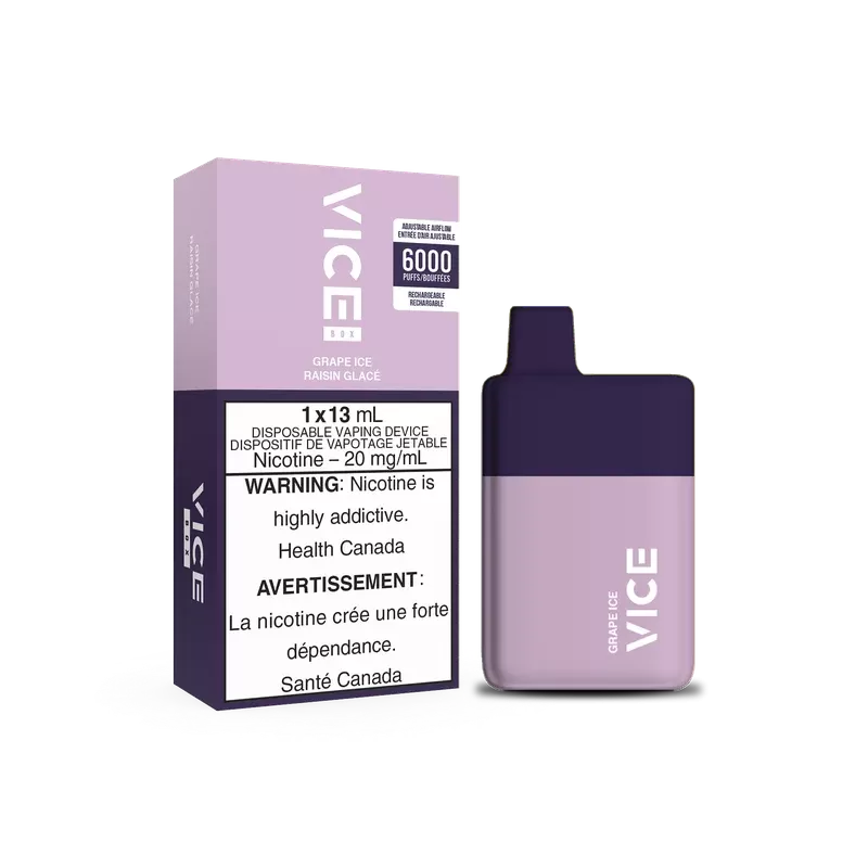 Vice Box Rechargeable Disposable Vape – 6000 Puffs – Grape Ice – Zero Nicotine - Nicotine#0MG