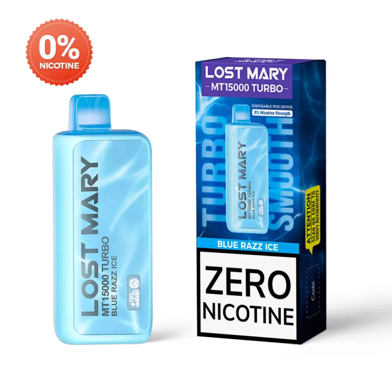 Lost Mary MT15K Turbo ZERO NICOTINE Disposable Device – 15000 Puffs - Blue Razz Ice 0% - Image 3