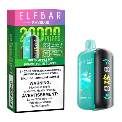 Elf Bar GH20K Disposable Vape Device – Green Apple Ice 20ml - Nicotine Strength#20mg/ml