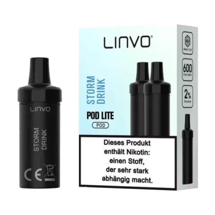 Linvo Pod Lite Cartridge – Storm Drink Prefilled Liquid Pod – 2er Pack - Linvo Pod Lite / Nikotin / Propylenglykol / pflanzliches Glycerin / Aromastoffe / ca. 600 / 20mg/ml