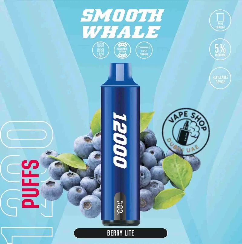 SMOOTH Whale 12000 Puffs 2% Disposable Vape in Dubai, UAE - Vape Product, BOX OF 5 PCS; Berry Lite, Blueberry Pomegranate - Image 3