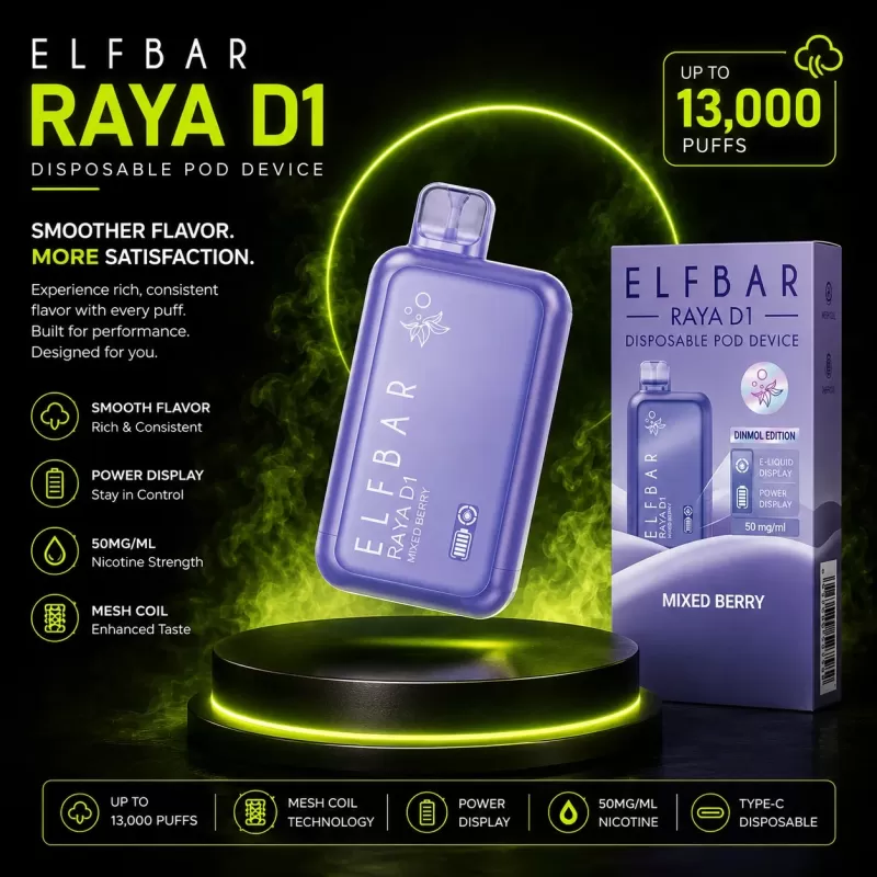 Elfbar Raya D1 13k Disposable - Kiwi Guava Grape, Mango Lychee Bubblegum - Image 2