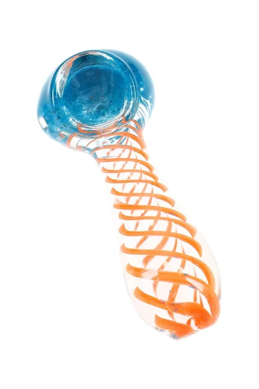 Clear Spiral Frit Glass Spoon Pipe “Spiral Spritz” – 3½″ – Assorted Colors