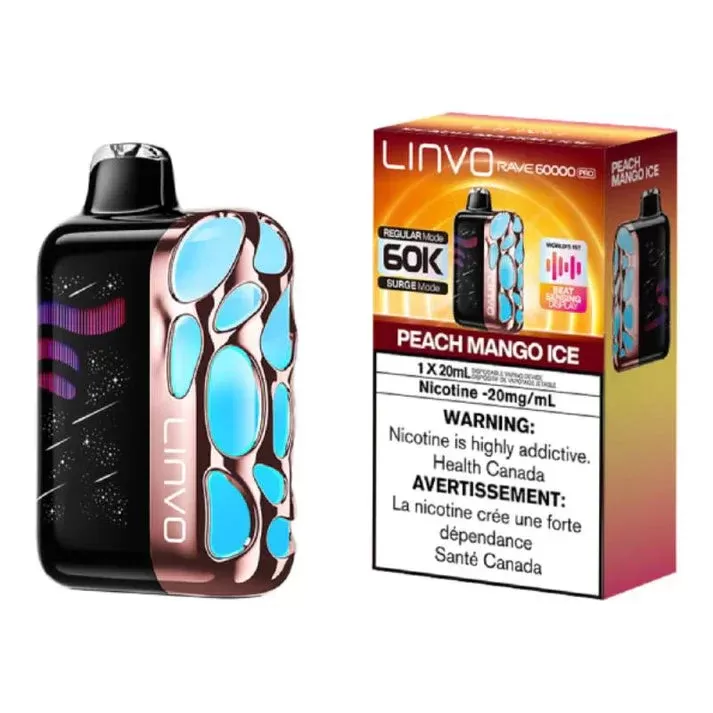 Linvo Rave 60K Disposable Vape – 20 ML – Peach Mango Ice - Eliquidsupply