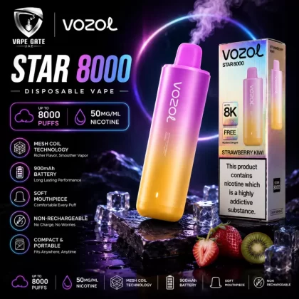 Vozol Star 8000 50mg Disposable Vape – Non-Rechargeable - Peach Mango Watermelon / 50mg