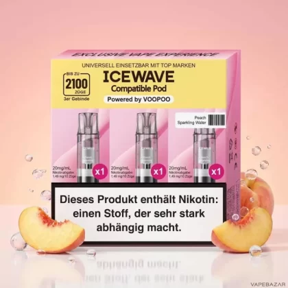 ICEWAVE Pod – Peach Sparkling Water – 3er Pack - Pfirsich / 20mg/ml