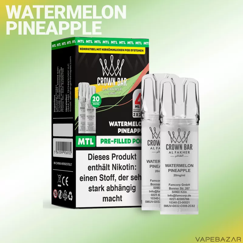 Al Fakher Pods Crown Bar 600 – MTL 20mg – Watermelon Pineapple - Ananas / Wassermelone