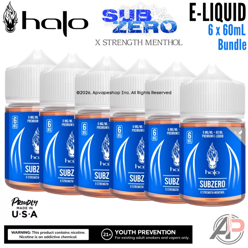 Halo SubZero X Strength Menthol E-Liquid 60mL 6 Bottle Bundle Box - 0mg - 6 Bottle Bundle, 12mg - 6 Bottle Bundle