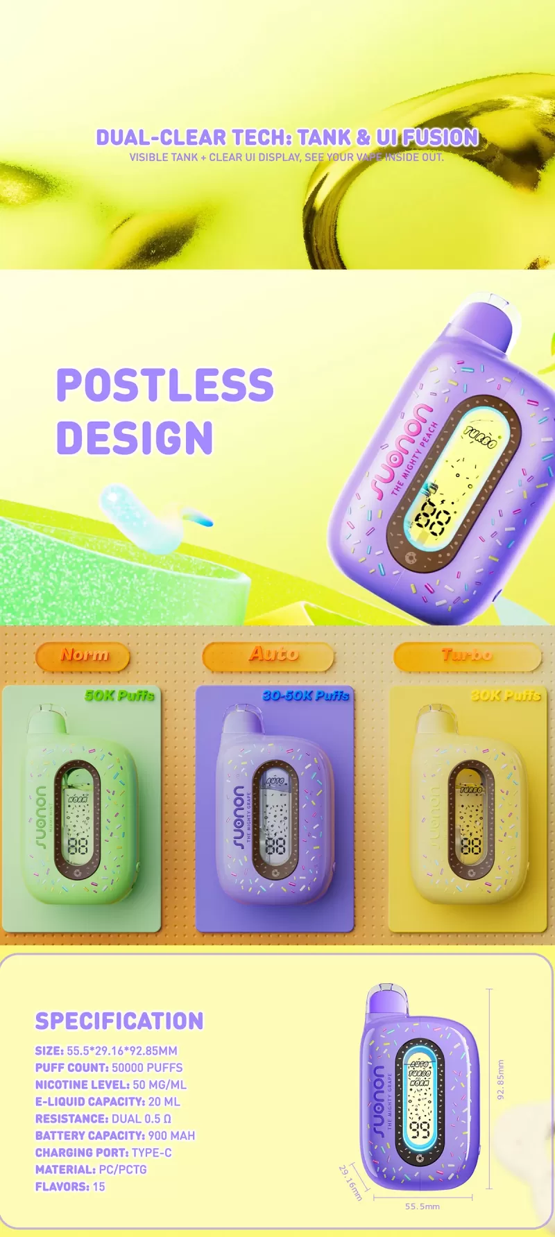SUONON Donete 50K Puffs Disposable Kit 900mAh - Dragon Melon / 50mg / 1pc / CN -SZ Bonded Warehouse - Image 3