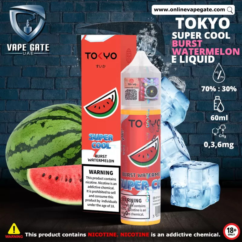 Tokyo Super Cool Burst Watermelon Eliquid 60ml - 3 mg / 60 ml