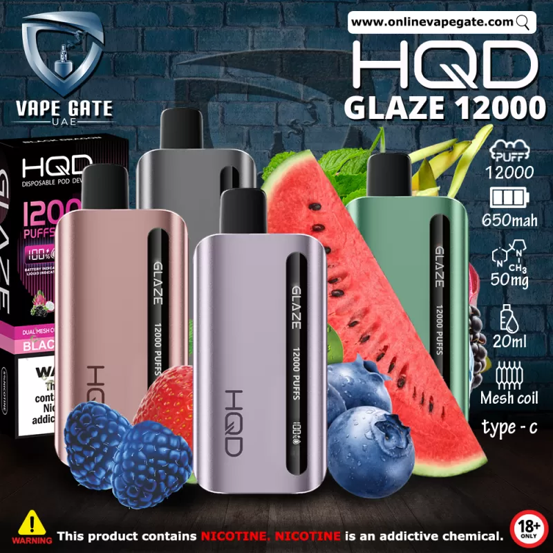 HQD GLAZED RECHARGEABLE DISPOSABLE VAPES (12,000PUFFS) - Grape