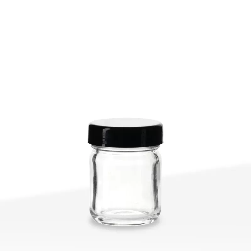 Glass Jars with Caps | Straight Sided w/ Black Caps | 1oz – Clear – 252 Count