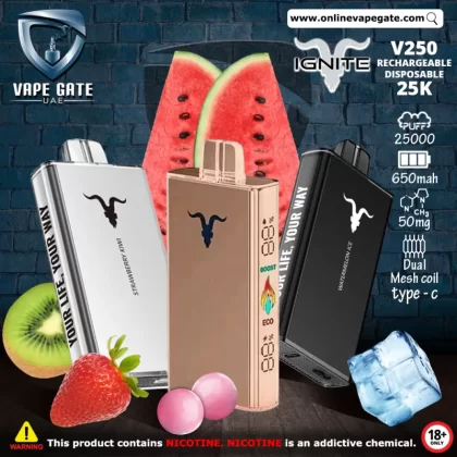 IGNITE - V250 Rechargeable Disposable Vape (25,000 Puffs) - Sweet & Sour Pomegranate / 50 mg