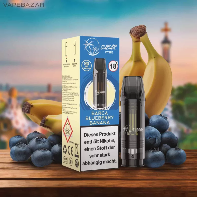 CUBAR Vybe Pod – Barca Blueberry Banana - Cubar Vybe / 20mg/ml / 2ml / ca. 600 / Aromen / Propylenglykol / Nikotin / Glycerin / Ja / Blaubeere / Banane