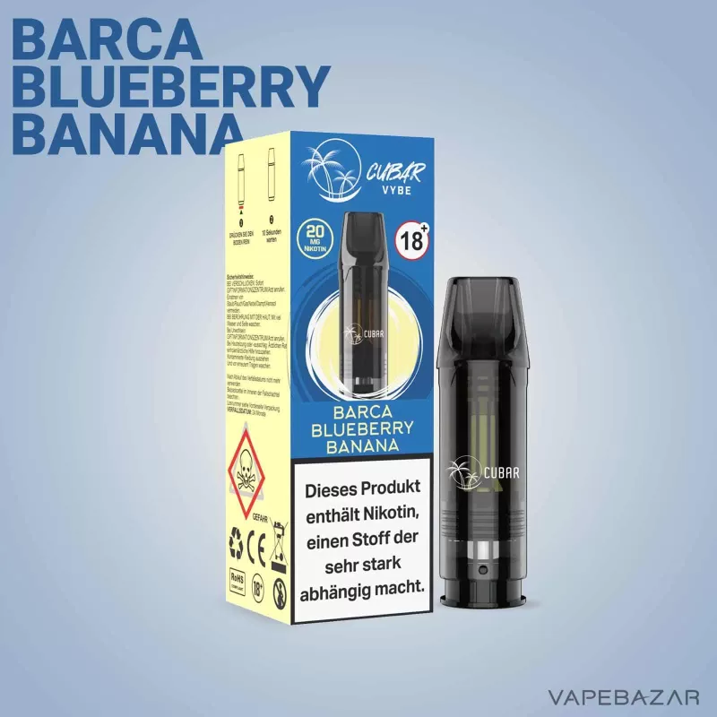 CUBAR Vybe Pod – Barca Blueberry Banana - Cubar Vybe / 20mg/ml / 2ml / ca. 600 / Aromen / Propylenglykol / Nikotin / Glycerin / Ja / Blaubeere / Banane - Image 2