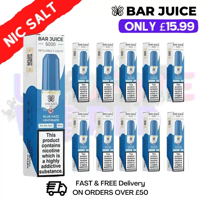 Blue Razz Lemonade Bar Juice 5000 Nic Salt BOX OF 10 – £13.99