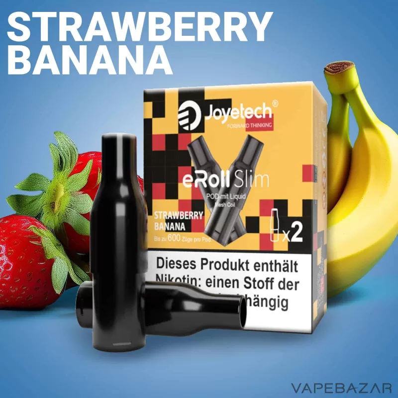 Joyetech eRoll Slim Prefilled Pod – Strawberry Banana (2er Pack) - Joyetech / 20mg/ml / 2ml / ca. 600 / Glycerin / Aromen / Propylenglykol / Nikotin / Nein / Banane / Erdbeere