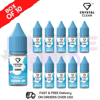 Blue Sour Raspberry Crystal Clear Nic Salt Box Of 10 – Only £17.99
