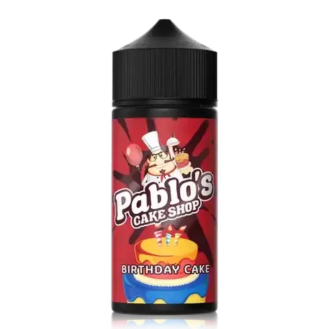 Pablos Cake Shop 100ml Shortfill E-Liquids - Flavour#Birthday Cake>Biscoff Custard>Blueberry Cinnamon Cake>Blueberry Waffles with Syrup>Carrot Cake and Whipped Cream>Chocolate Concrete and C