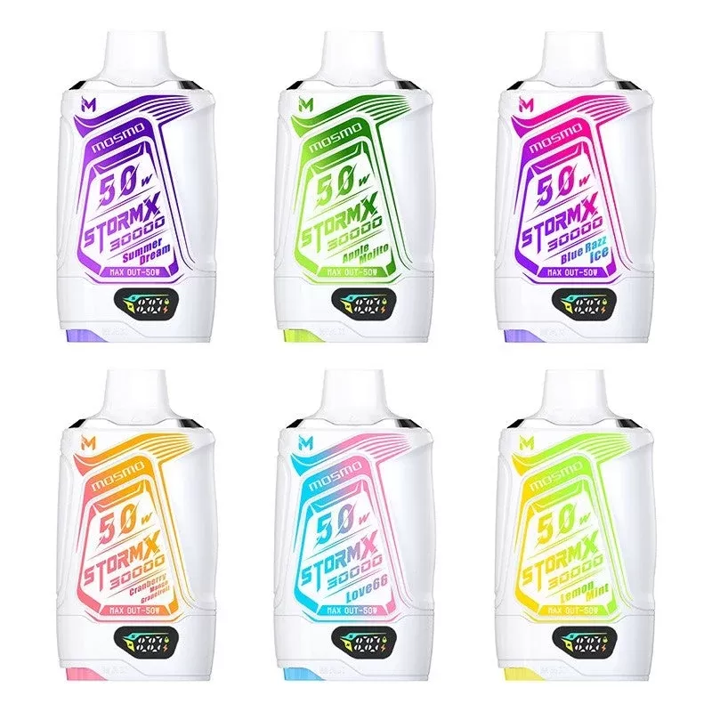 Mosmo Storm X 30000 Disposable Vape (30ml ,2%) - Flavor#Lemon Mint>Peach Mango>Double Apple>Love 66>Strawberry Kiwi>Gum Mint>Apple Mojito>Blue Razz Ice>Cranberry Mango Grapefruit>Mixed Berri