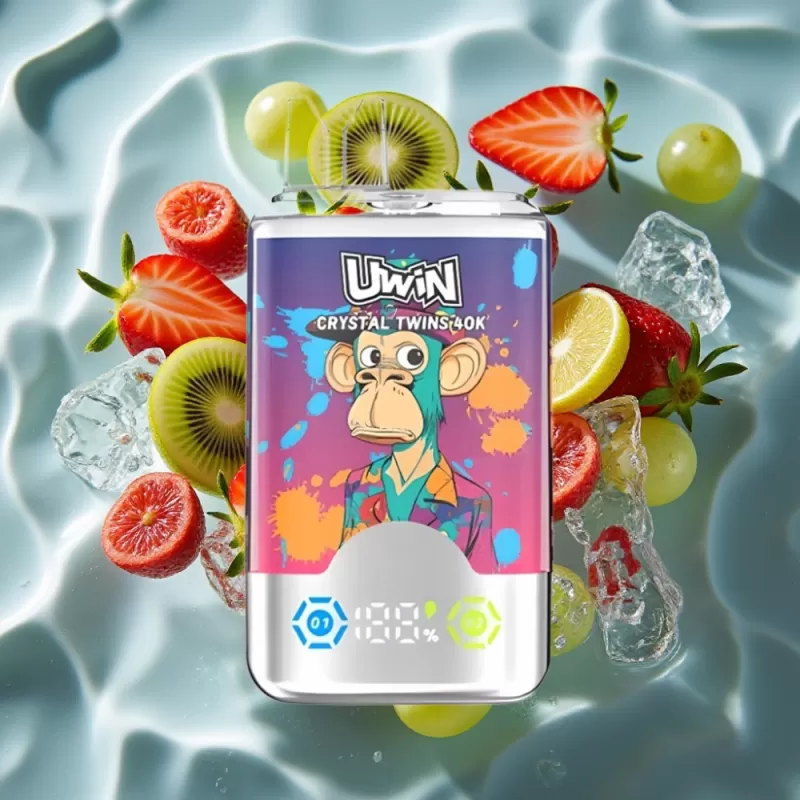 UWIN Crystal Twins 40000 Puffs Dual Flavor Disposable Vape – Strawberry Kiwi Grape Ice, 32ml, 0.6 Ohm Mesh, Type-C - Bangvapeaustralia