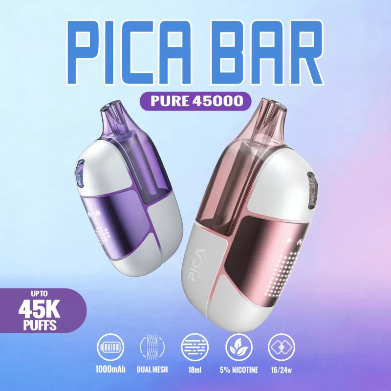 Assembled in USA | PICA BAR “Pure” 45K Puff Disposable Device - 45,000 - Eco-Friendly Pack (Sealed w/o Box) / Frozen Banana Rainbow