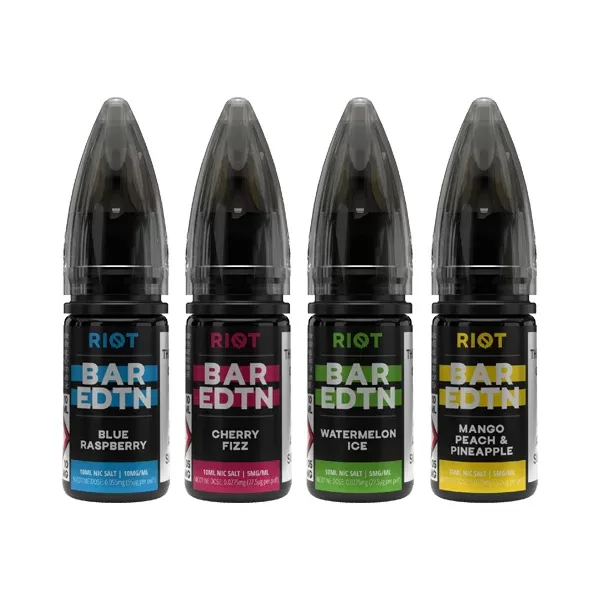 20 mg Riot E-Liquid BAR EDTN 10 ml Nikotinsalzgeschmack (50VG/50PG) - Geschmack#Blaue Himbeere>Pinke Limonade>Traubeneis>Erdbeer-Energie>Wassermelonen-Eis>Erdbeer- und Heidelbeereis>Heidelbe