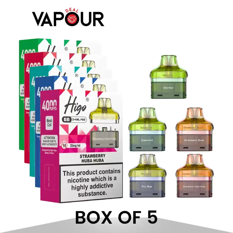 Higo BB 4000 Puffs Prefilled Pods - Box of 5 - Mango Orange Huba (New)