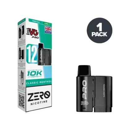 Classic Menthol IVG Pro 12 Refill Pack - 0mg – No Nicotine, 10mg – Medium Strength