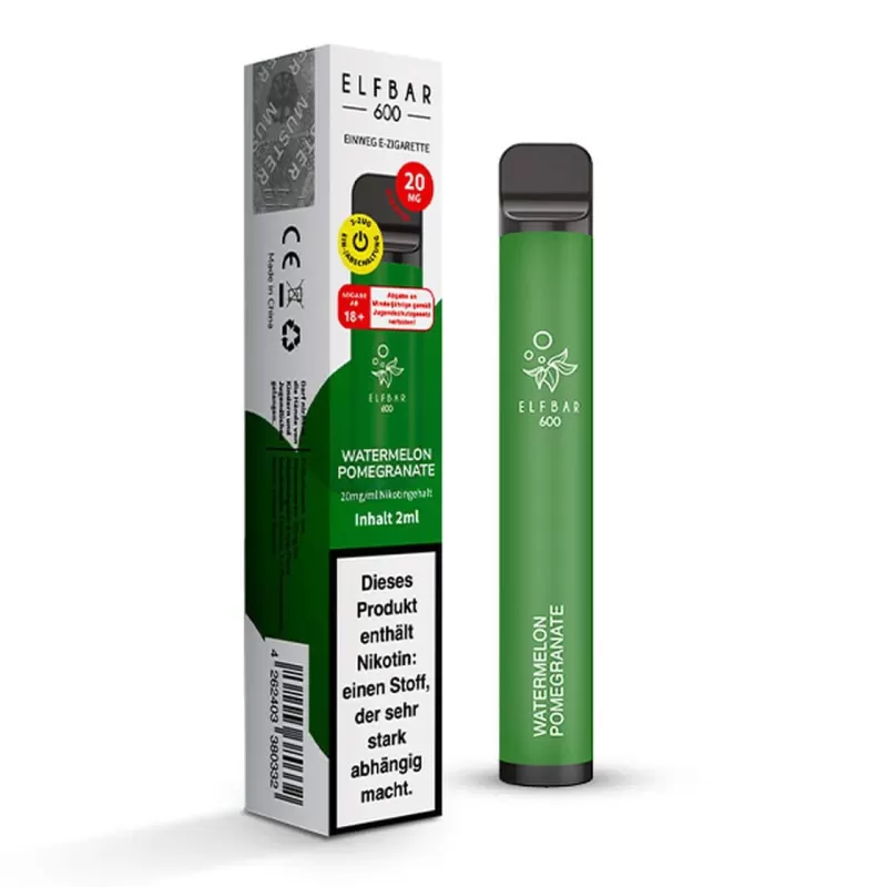 ELF BAR 600 – Watermelon Pomegranate - Elf Bar / 20mg/ml / 550 mAh / Glycerin / Propylenglykol / Nikotin-Benzoat / Aromastoffe / ca. 600