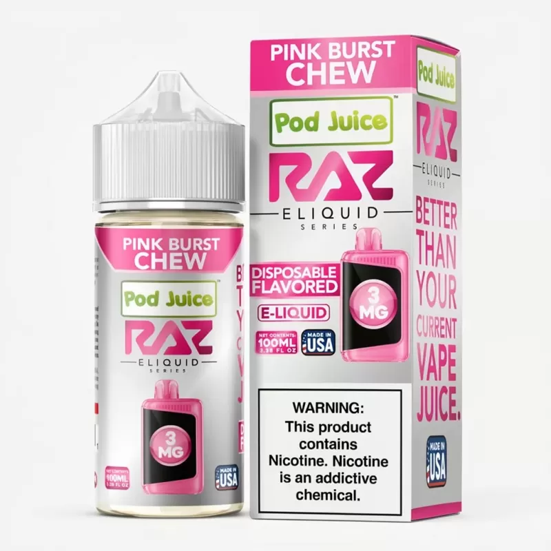 Pink Burst Chew – Pod Juice x Raz E-Liquid – 100mL USA Vape - Vape Product; Vape Product, Vape Product